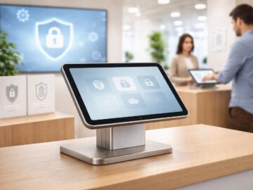 découvrez un setup kiosque rgpd-friendly avec tablette tactile, idéal pour les points de vente soucieux de la conformité et de l'expérience client.