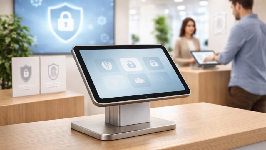 découvrez un setup kiosque rgpd-friendly avec tablette tactile, idéal pour les points de vente soucieux de la conformité et de l'expérience client.