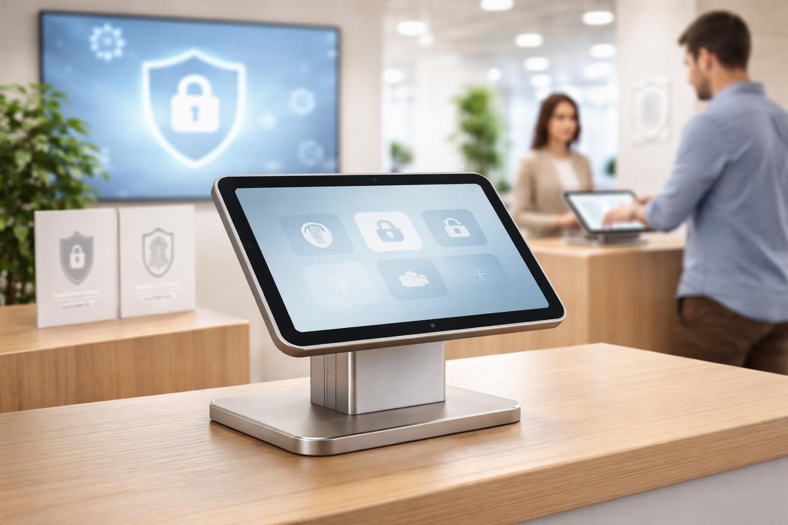découvrez un setup kiosque rgpd-friendly avec tablette tactile, idéal pour les points de vente soucieux de la conformité et de l'expérience client.