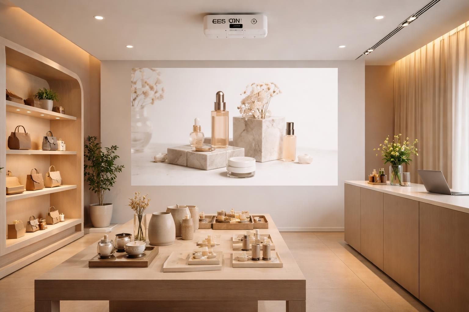 découvrez comment le vidéoprojecteur epson offre une installation discrète et une image nette pour sublimer votre boutique, alliant performance et design élégant.