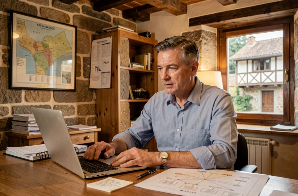 Consultant informatique d'Etche.net travaillant sur des services informatiques dans un cadre typique du Pays basque