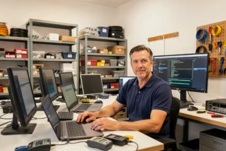 Technicien informatique professionnel dans un atelier de dépannage dans les Pyrénées-Orientales